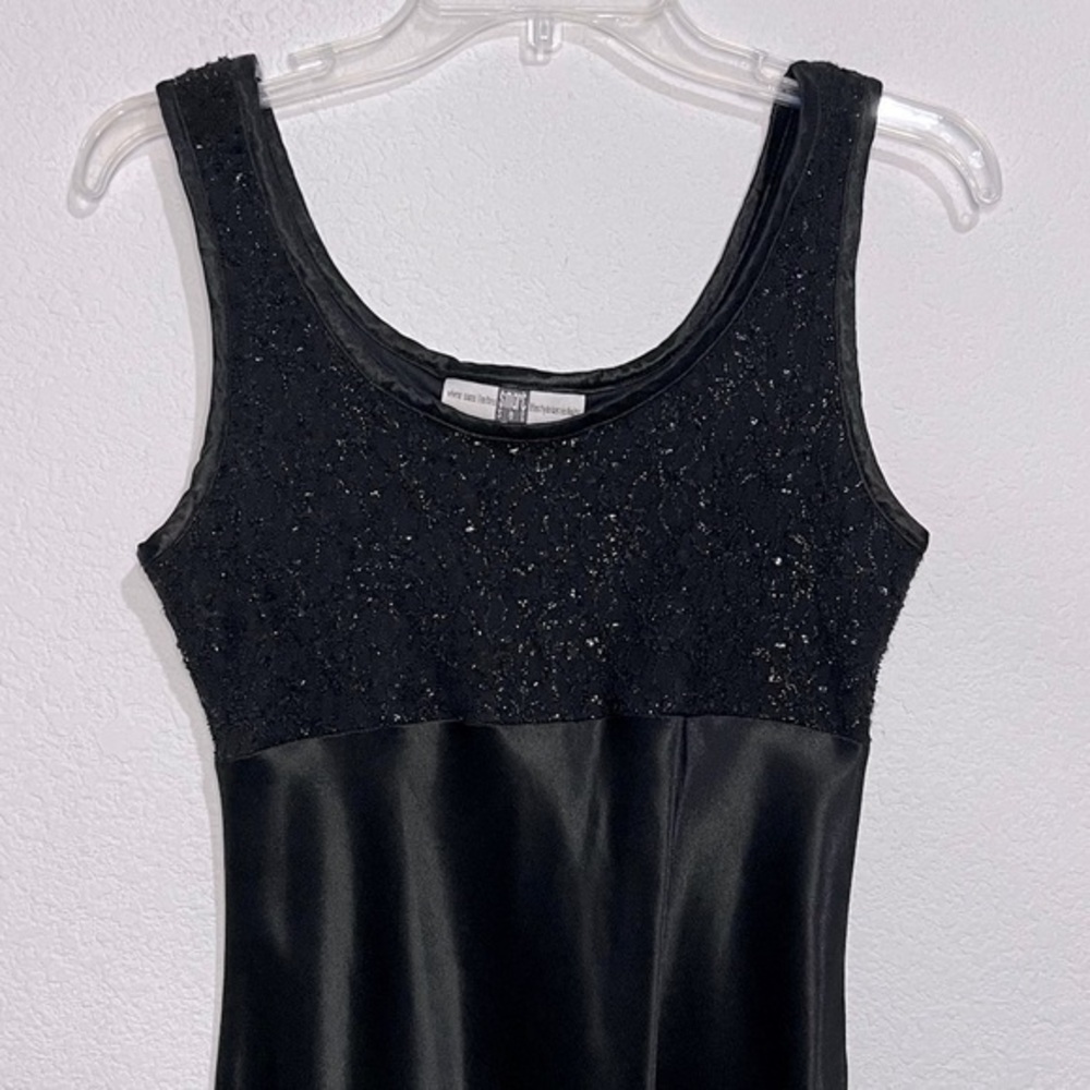 Vintage Smart Set Black Glittery Lace Overlay Satin LBD Cocktail Dress Small